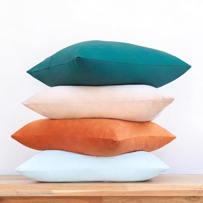 MONDAY MOOSE Decorative Throw Pillow Covers Cushion Cases, Set of 4 Soft Velvet Modern Designs, Mix and Match for Home Decor, Pillow Inserts Not Included (18x18 inch, Orange/Green)