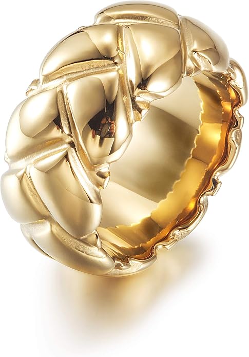 CIUNOFOR Crush Wide Band Ring for Women, Chunky Gold Stackable Ring, Textured Statement Band, Sizes 6–9