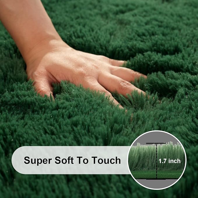 Dark Green Rugs for Bedroom, 3x5 Fluffy Area Rugs for Living Room, Small Fuzzy Shag Soft Non-Slip Carpet for Kids Girls and Boys Nursery Dorm Indoor Room Home Decor (3ft X 5ft, Dark Green)