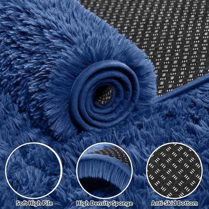 8x10 Area Rugs for Living Room Bedroom: Soft Fluffy Shag Rugs Upgrade Non-Slip High Pile Carpet Large Fuzzy Plush Indoor Floor Shaggy Carpets for Nursery Kid Playroom Office Dorms Home Decor Blue