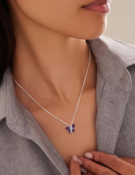 925 Sterling Silver Birthstone Necklaces for Women, Dainty Cute Dragonfly/Butterfly Pendant Necklace, Great Christmas/Anniversary Jewelry for Mother