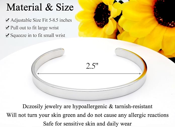 Dczosily Inspirational Bracelets for Women Stainless Steel Cuff Bracelet Engraved Jewelry Motivational Bangles Personalized Gifts for Best Friend/Mom