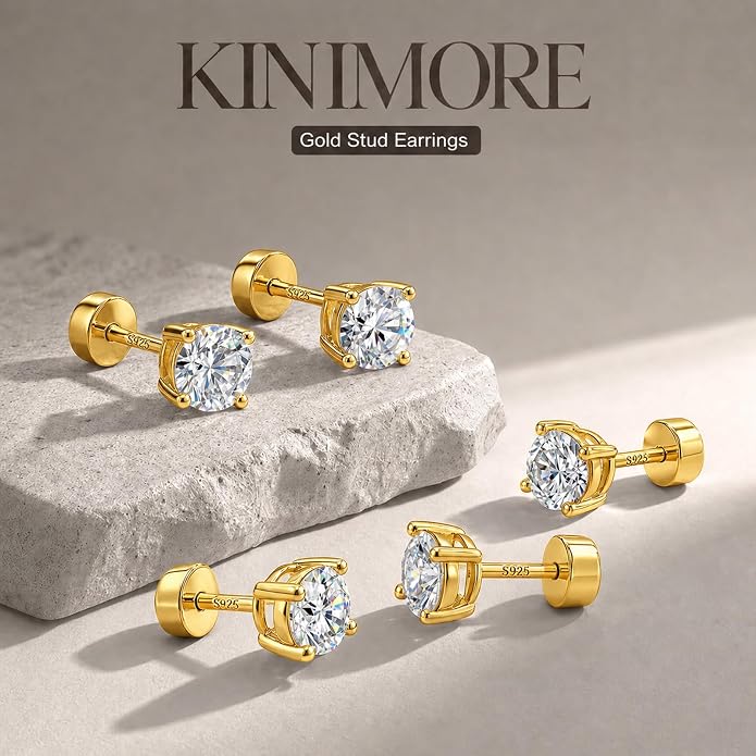 3 Pairs Moissanite Earrings, Flat Back Stud Earrings for Women Men, D Color VVS1 Hypoallergenic 925 Sterling Silver Post, Cartilage Helix Piercing Jewelry Set