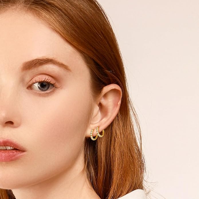 Tiny Mini Opal Huggie Hoop Earrings Upper Ear Cartilage Helix 18k Gold Plated Silver Minimalist Simple Small 10mm 8mm 6mm Hoop Earrings