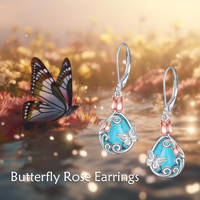AOBOCO Teardrop Dangle Earrings for Women 925 Sterling Silver Moonstone Flower Filigree Leverback Jewelry Birthday