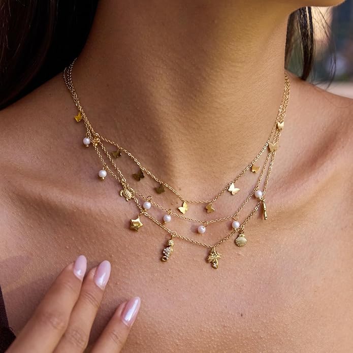 Unisex Celestial Gold Pendant Necklaces, Sun/Moon/Star/Angle Celestial Elements Unisex Choker Gold Lover Chains for Men and Women Jewelry