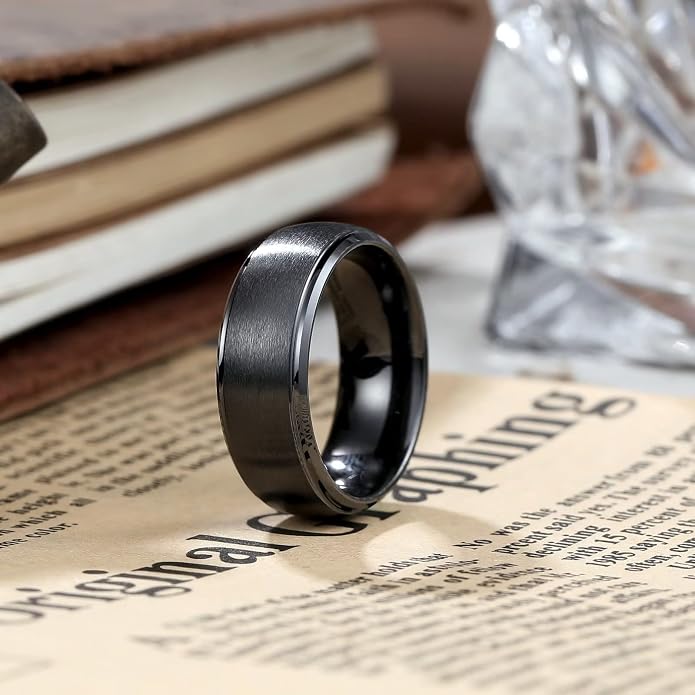 King Will Ceramic Wedding Band for Men Women-6-8mm Width Black & White with Multi Style Design Promise Rings Comfort Fit Size 7-14