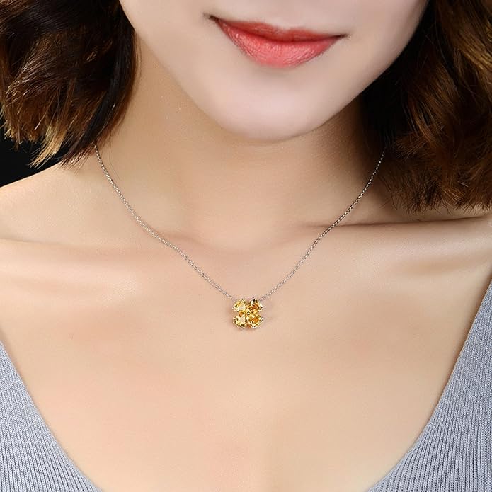 JIANGXIN Colorful Birthstone 925 Sterling Silver Handmade Pendant Necklace for Women Lucky Four Leaf Clover Plant Shamrock Jewelry Rhodium Plated
