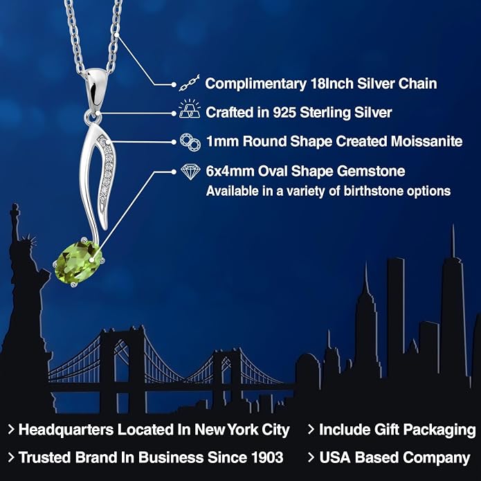 Gem Stone King Music Eighth Note Pendant Necklace | 925 Sterling Silver | 6X4MM Oval Gemstone Birthstone | With 18 Inch Silver Chain | Designed By Keren Hanan