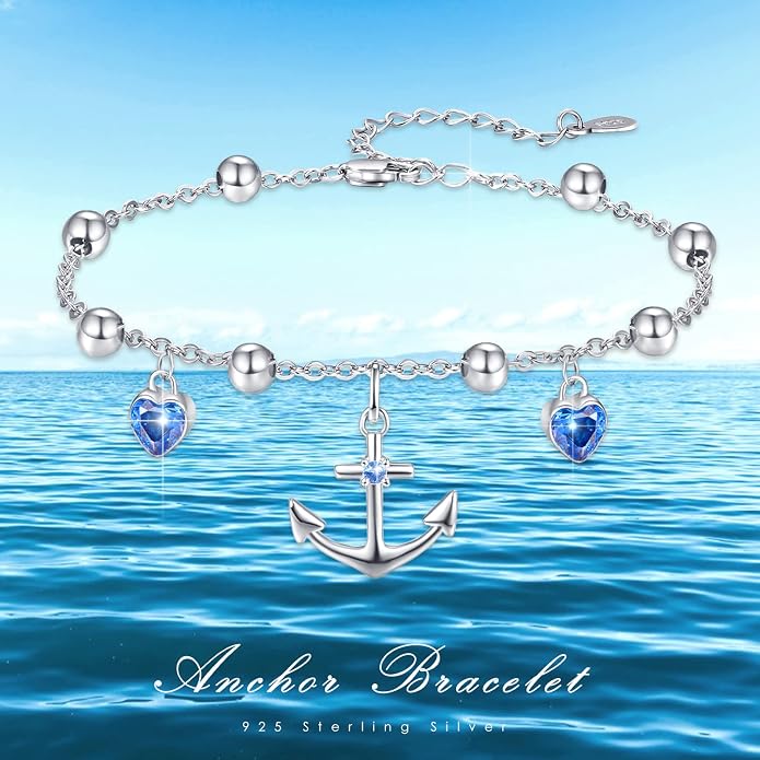 Palpitate Anchor Anklet Bracelets for Women Anklet Nautical 925 Sterling Silver Anchor Jewelry Gifts for Women Sailor Adjustable Chain