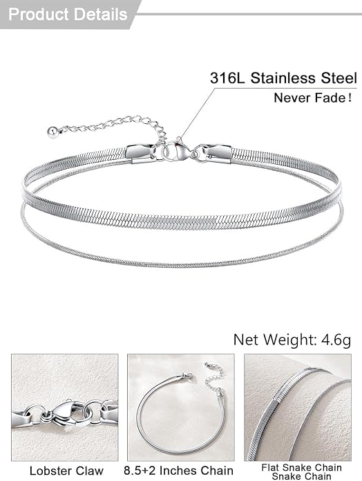 U7 Silver/Gold Ankle Bracelets for Women Layered Chain Anklets Stainless Steel Waterproof Summer Beach Anklet Cham, Adjustable 8.5"-10.5"