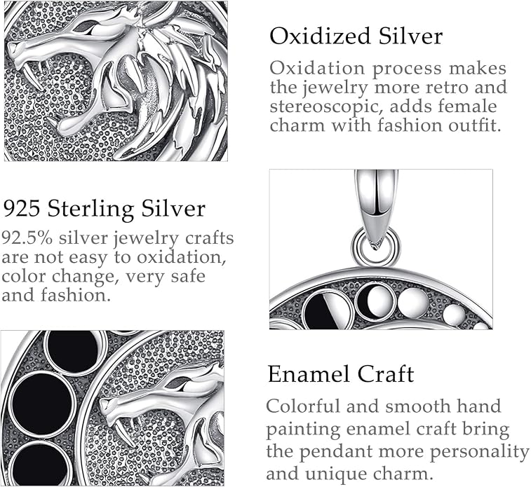 Vito 925 Sterling Silver Viking Necklace for Women Men, Viking Dragon/Wolf/Horse/Tree of Life Pendant Norse Amulet Nordic Jewelry for Men