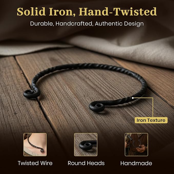 ARTIZANSTORE Hand Forged Necklace | Iron Torc Jewelry for Men | Viking Torc with Scroll Design | Medieval Craftsmanship