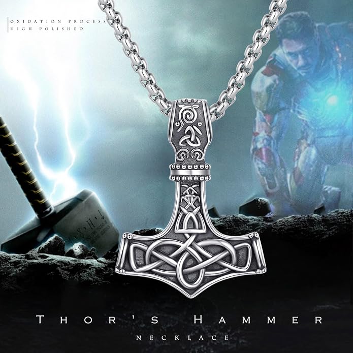 925 Sterling Silver Viking Norse Mjolnir Thor Hammer Pendant Amulet Necklaces with Gifts Box