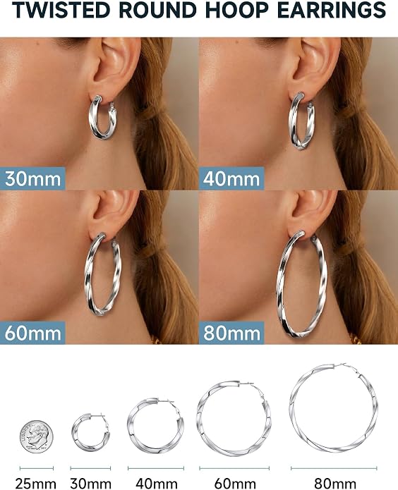 Stainless Steel Chunky Hoop Earrings For Women, Minimalist and Chic, Black/Gold Plated, Round Hoops Earrings Hypoallergenic, Size: 30mm/40mm/60mm/80mm, Come with Box