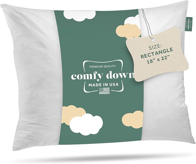 ComfyDown 18x22 Throw Pillow Insert, Down & Feather Fill, 100% Cotton Cover, Made in USA – Premium Soft Lumbar Decorative Pillow Form Sham Stuffer for Bed, Sofa & Couch
