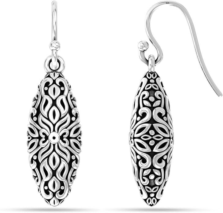 Charmsy 925 Sterling Silver Light-Weight Antique Filigree Teardrop Drop Earrings for Women