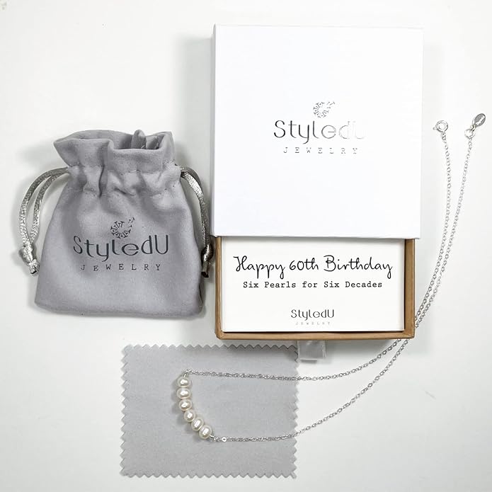 Pearl Birthday Necklace for Women, Sterling Silver Freshwater Pearl Bar Necklace, 30th 40th 50th 60th 70th Milestone Birthday Gift for Her, Meaningful Handmade Jewelry