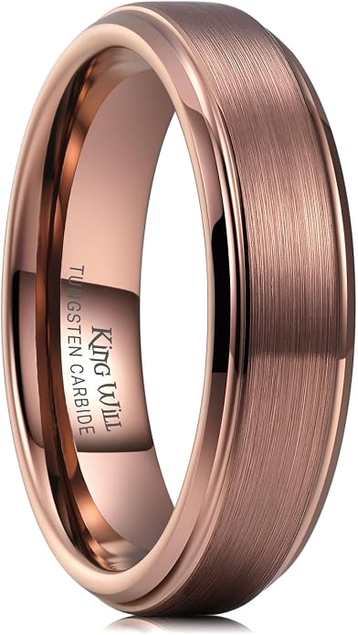 King Will Classic Tungsten Wedding Band for Men, 6/7/8/9/10mm Widths, Polished Finish Step Edge Matte Rings Comfort Fit