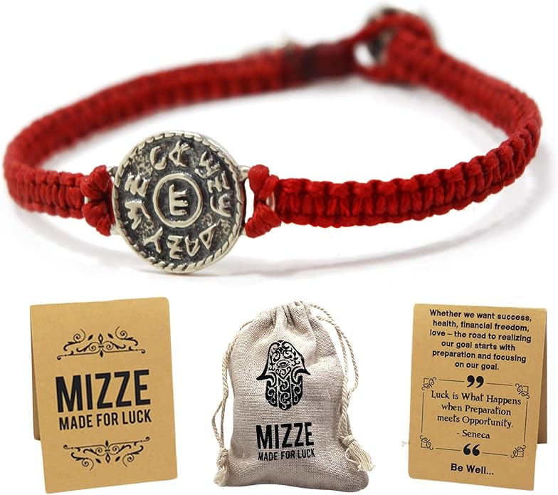 Red String Macrame Prosperity Financial Success & Evil Eye Protection Bracelet with Silver Coin Charm - Gift for new job, long distance relationship gift, new business gift