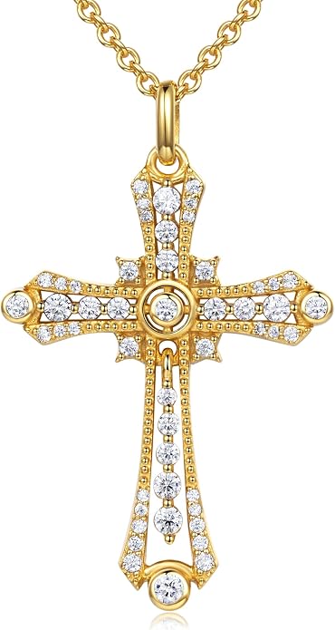 E Religious Gifts for Women, Cross Necklace 925 Sterling Silver Crucifix Pendant Necklace, Christian Jewelry Gifts for Her Women Wife Girlfriend Mom