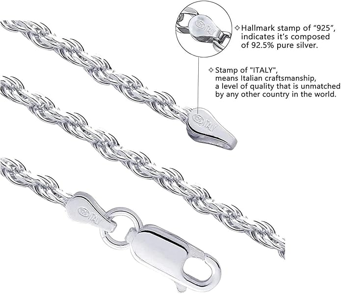 Savlano 925 Sterling Silver Solid Italian Figaro, Rope,Herringbone, Curb, Ball Bead, Snake, Mariner Chain Anklet for Women, Comes in 0.8mm - 5mm With Gift Box