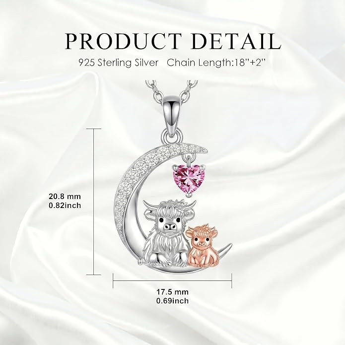 PELOVNY Teddy Bear Necklace for Women 925 Sterling Silver Bear/Highland Cow/Fox/Cat/Axolotl Birthstone Necklace Christmas Birthday Jewelry Gifts for Mom Daughter Wife Sister