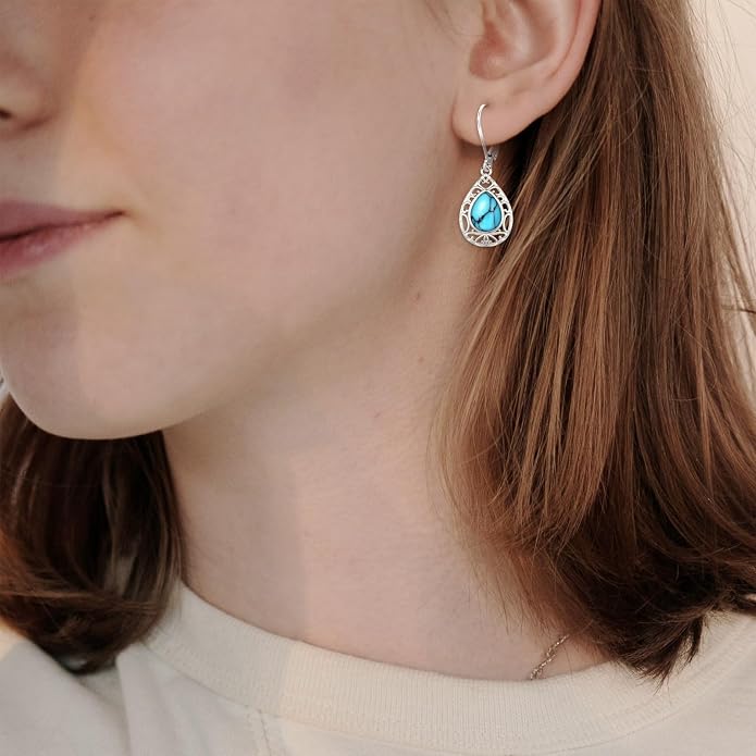 Tree of Life/Cat/Turtle/Butterfly/Flower/Celtic/Turquoise/Moonstone Dangle Earrings for Women Sterling Silver Cute Animals Drop Earrings Jewelry Gifts