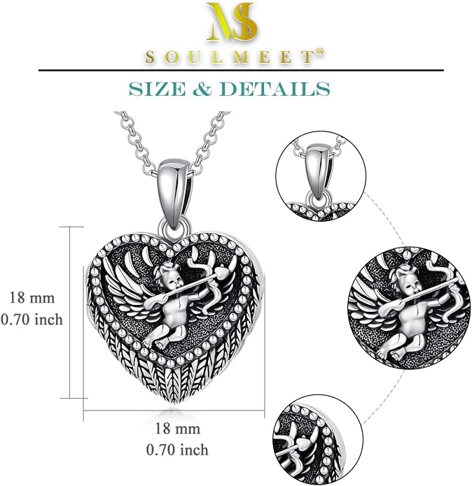 SOULMEET Personalized Silver Locket Necklace That Holds Pictures Photo Keep Someone Near to You, Memorial Custom Lockets Necklaces Letters Engraving for His Her