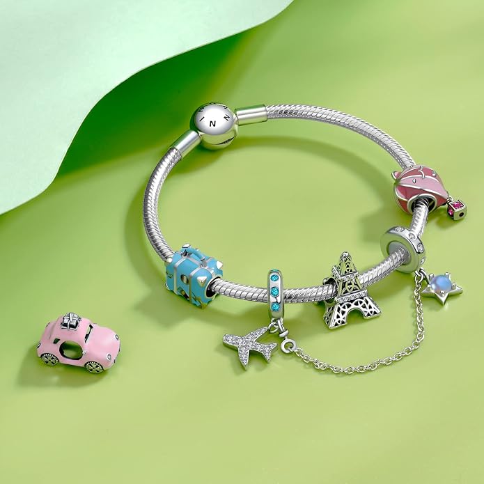 NINGAN 925 Sterling Silver Charm Golden Love Charm Buckle Safety Chain Travel Bead Firefly Dragonfly Pendant, Suitable for Women Bracelet and Necklace as Gift from Mom and Friends
