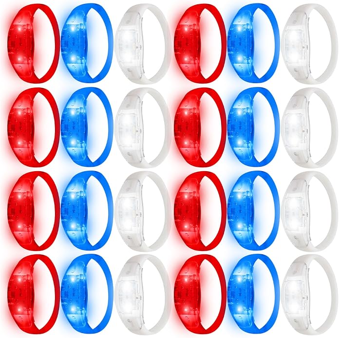 24 Pack Light UP Bracelets Sound Activated Flashing Wristbands Music Control Glow in the Dark Bracelets for Rave Game Prizes Carnival Concerts Night Events Mardi Gras Party Favors