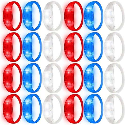 24 Pack Light UP Bracelets Sound Activated Flashing Wristbands Music Control Glow in the Dark Bracelets for Rave Game Prizes Carnival Concerts Night Events Mardi Gras Party Favors