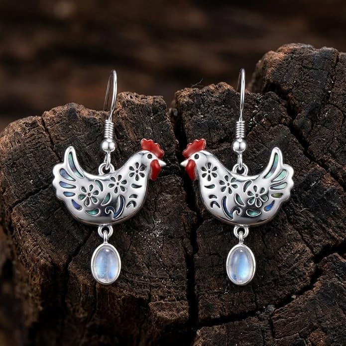 Silver Earrings Women Dangle Filigree/Abalone Shell/Turquoise Cowgirl Earrings Cat/Hummingbird/Chicken/Celtic Knot/Butterfly Jewelry Birthday Gifts for Women