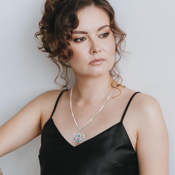 Pentagram Necklace Sterling Silver Triple Moon Goddess/Celtic Knot Witches Knot/Ankh/Sun and Moon/Hecate/Lilith/Santa Muerte/Tetragrammaton Pendant Necklace Pagan Wiccan Magic Egyptian Amulet Jewelry for Women Men