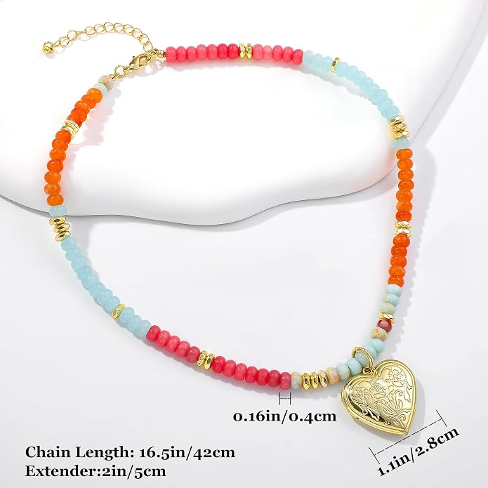 LALAPPLE Colorful Beaded Gemstone Necklace for Women, Boho Rainbow Bead Choker with Natural Stone Crystal Beads, Handmade Summer Beach Necklace Jewelry