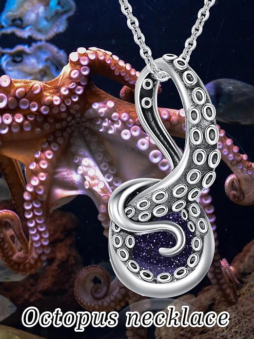 Octopus Tentacles Necklace with Gemston 925 Sterling Silver Octopus Pendant for Women Ocean Jewelry Gift for Women