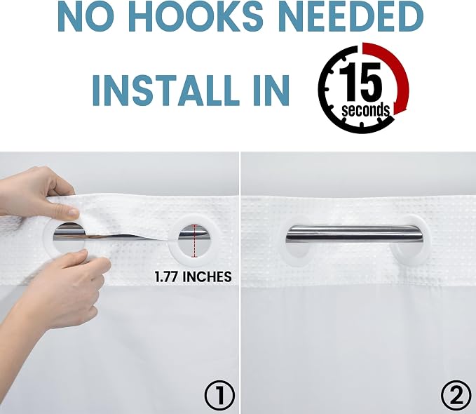 EUTXL Heavyweight Stall No Hook Shower Curtain with Snap in Liner,256GSM Waffle Weave Shower Curtains for Bathroom,60W x 74H,White