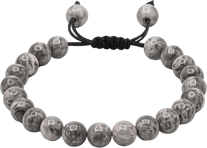 Amazing Gemstone Map Stone Bracelet for Women Men's Gifts - Protection Healing Crystal Bracelet - 8mm Gemstones Beaded Adjustable Bracelet Pulseras para Hombres Mujer Stocking Stuffers