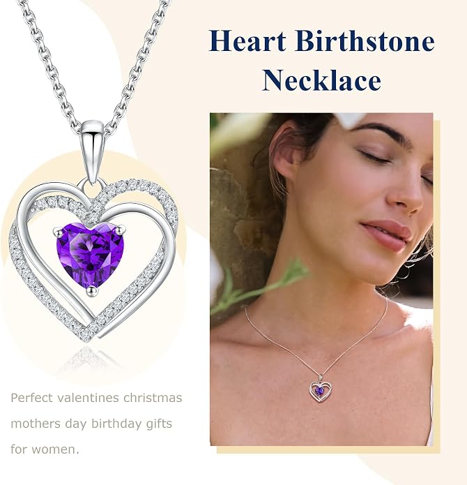Anniversary Charm Necklace, Sterling Silver 14K Gold Plated Chain with Interlocking Heart Pendant Elegant Birthstone Necklaces for Women, Length 18"