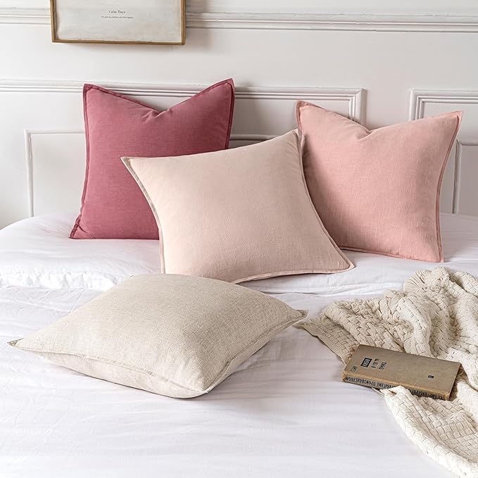 MIULEE Decorative Linen Euro Sham Pillow Covers 24x24 Cranberry Red | Boho Farmhouse Neutral Couch Throw Pillows for Bed, Pack of 2 Accent Modern Pillowcases, Sofa Livingroom Home Decor