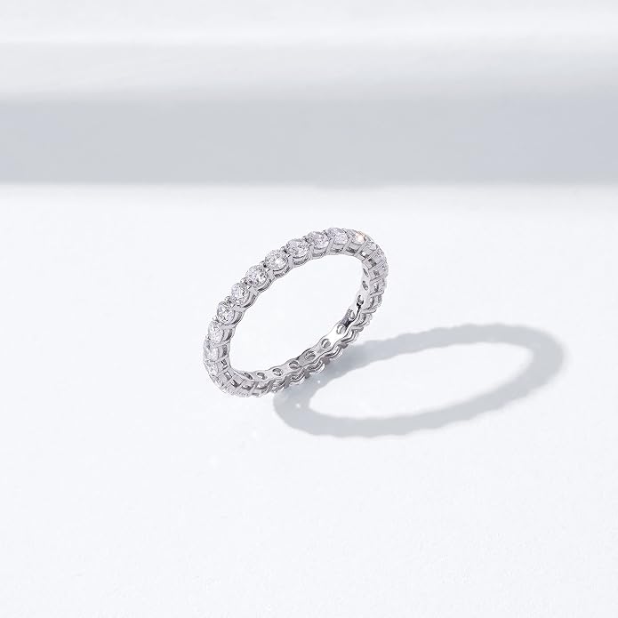 Amazon Essentials Platinum or Gold Plated Sterling Silver All-Around Band Ring set with Round Infinite Elements Cubic Zirconia