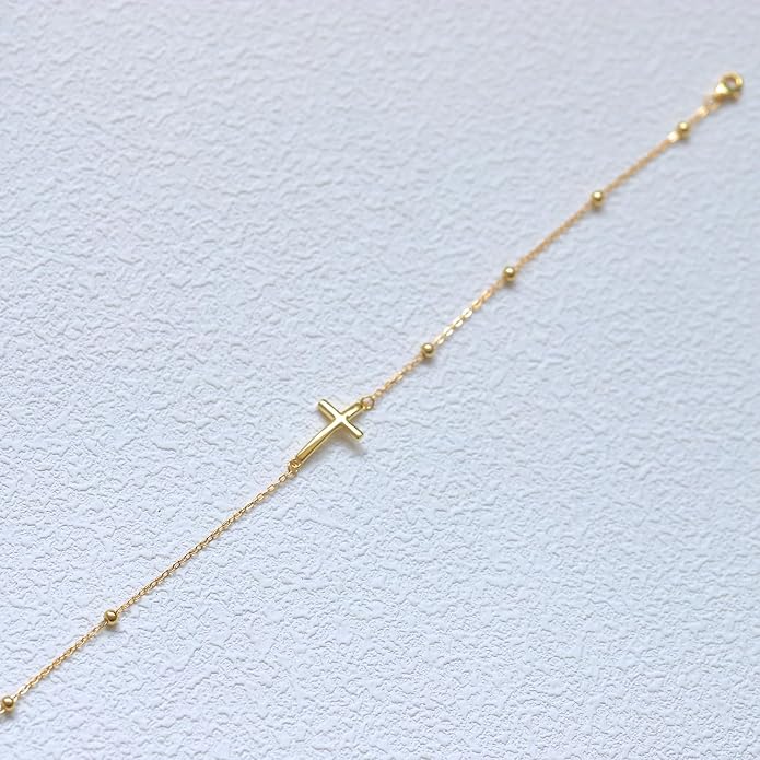 Rnivida 925 Sterling Silver Anklet for Women, Dainty Cross, Evil Eye, Anchor, Wave Beads Chain Ankle Bracelet