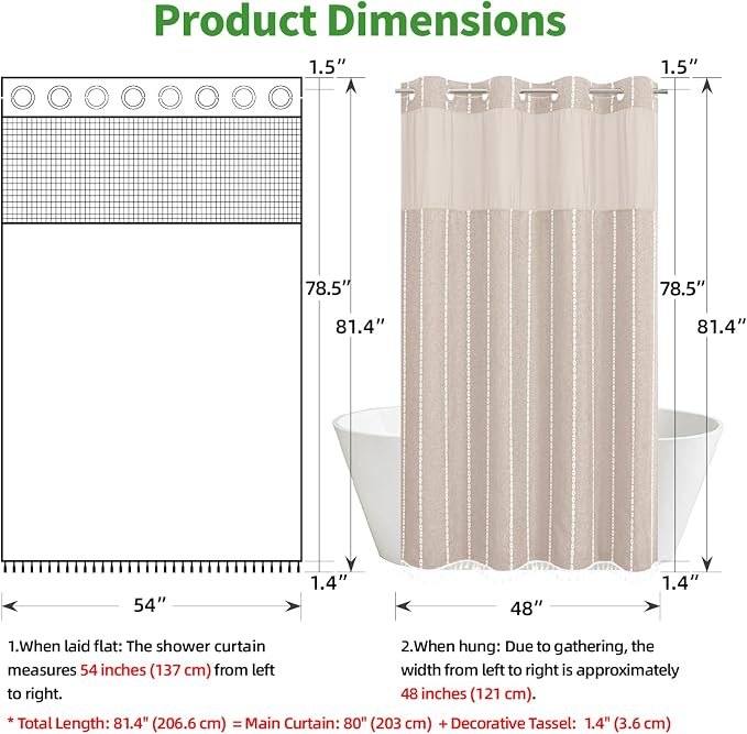 eachope No Hook Stall Shower Curtain with Snap-in Fabric Liner - 54x80 Heavy-Duty Linen Textured Striped Design,Narrow Rustic Modern Farmhouse Bohemian Bathroom Curtain,Water-Repellent,Tan/Taupe