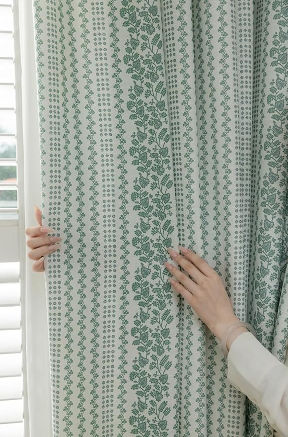 DrapePalette - Linen Blend Pinch Pleated Curtains 96 Inches Long for Living Room, Bedroom, Dining Room, Light Filtering Curtains 2 Panels Set, Modern Floral Printed Design, Summer Green, 30" W x 96" L