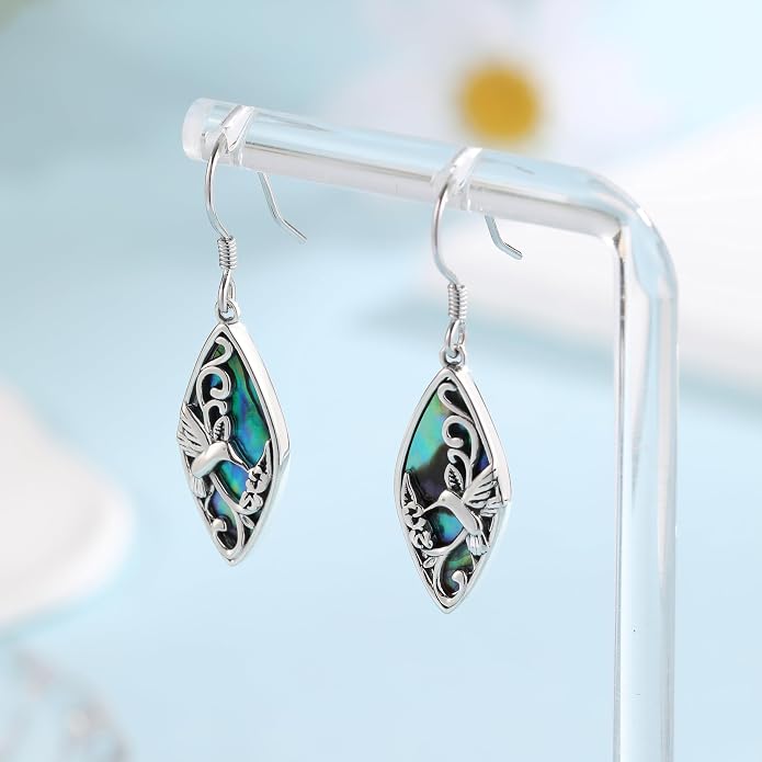 Sterling Silver Abalone Shell Filigree Dangle Drop Earrings Bohemia Jewelry Gift for Women Mother Mom