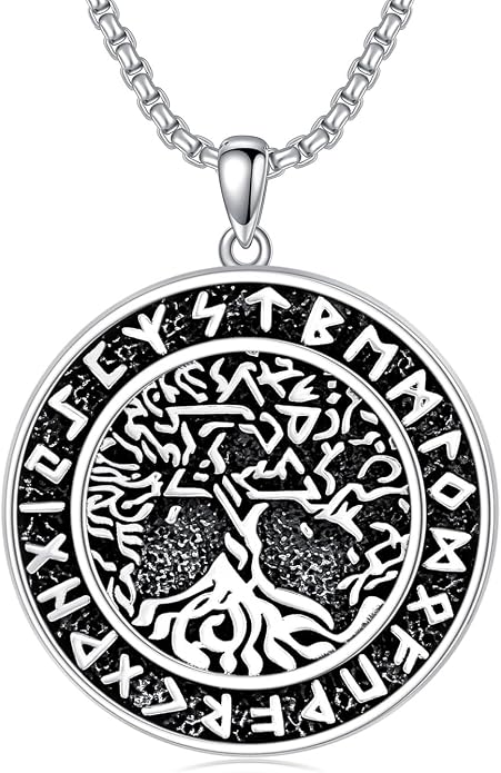 Viking Necklace for Men 925 Sterling Silver Viking Wolf/Thors Hammer/Vegvisir/Tree of Life/Compass Pendant Norse Necklace Amulet Talisman Christmas Gifts for Him Her