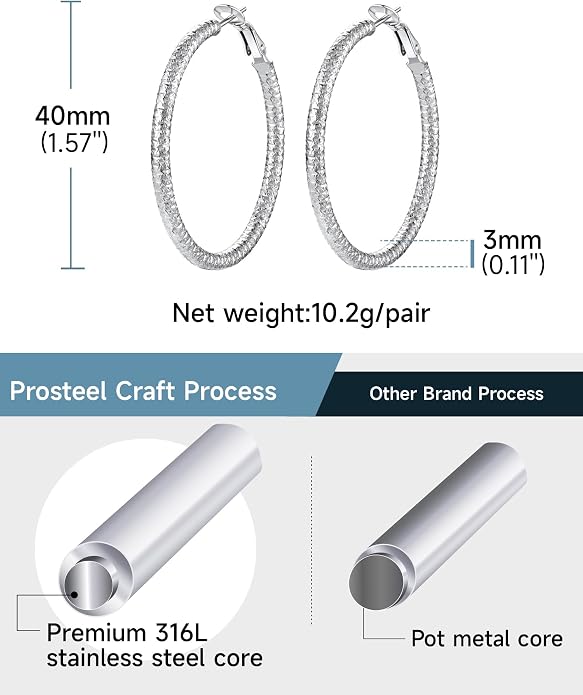 PROSTEEL 30/40/60/80/100mm Chunky Hoop Earrings For Women Gold Plated/Black Stainless Steel Hoops Earrings Statement Jewelry