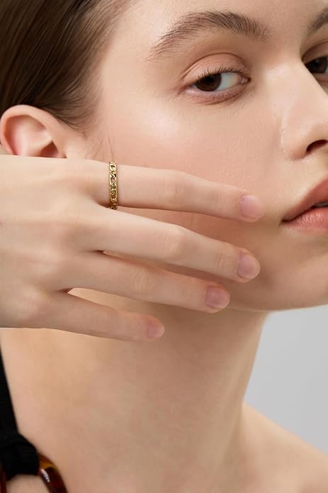 FRUMOS Gold Rings for Women,14K Gold Stacking Rings,Dainty Chunky Bamboo Heart Hammered Two Row Rings for Women Size 6/7/8/9