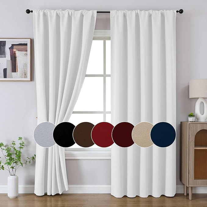 Joydeco 84 Inch 60% Blackout White Curtains 2 Panels, Elegant Semi Sheer Curtains for Bedroom, Thermal Insulated Black Out Drapes for Living Room, Rod Pocket Back Tab Drapes(W52 x L84 Inch,Pure White)