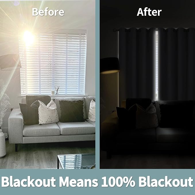 BGment Thermal Insulated 100% Blackout Curtains for Bedroom with Black Liner, Double Layer Full Room Darkening Noise Reducing Grommet Curtain (46 x 90 Inch, Pure White, 2 Panels)